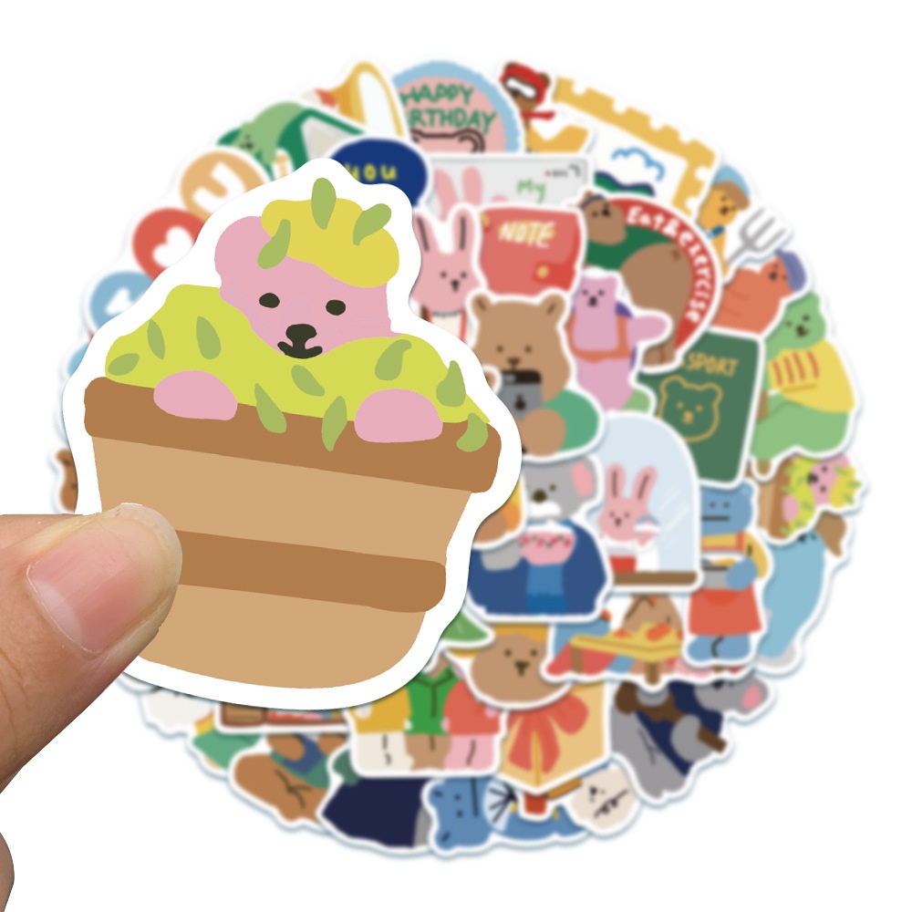 50pcs Korean cute ins wind chocolate bear cartoon mazzzzy pocket stickers diary water cup decoration stickers