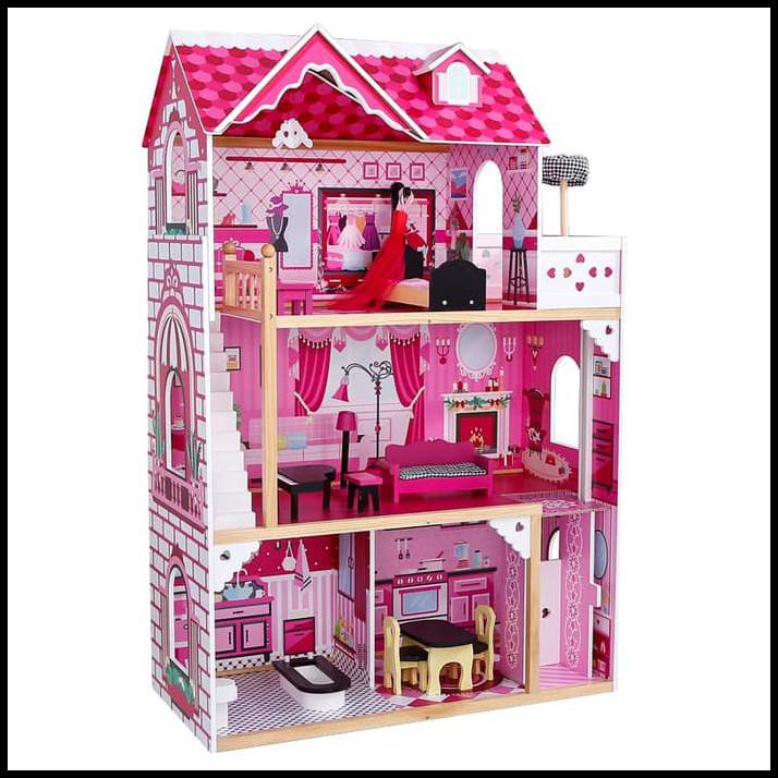 Mainan Rumah Kayu Boneka Barbie Prince Doll House Bonus Furniture