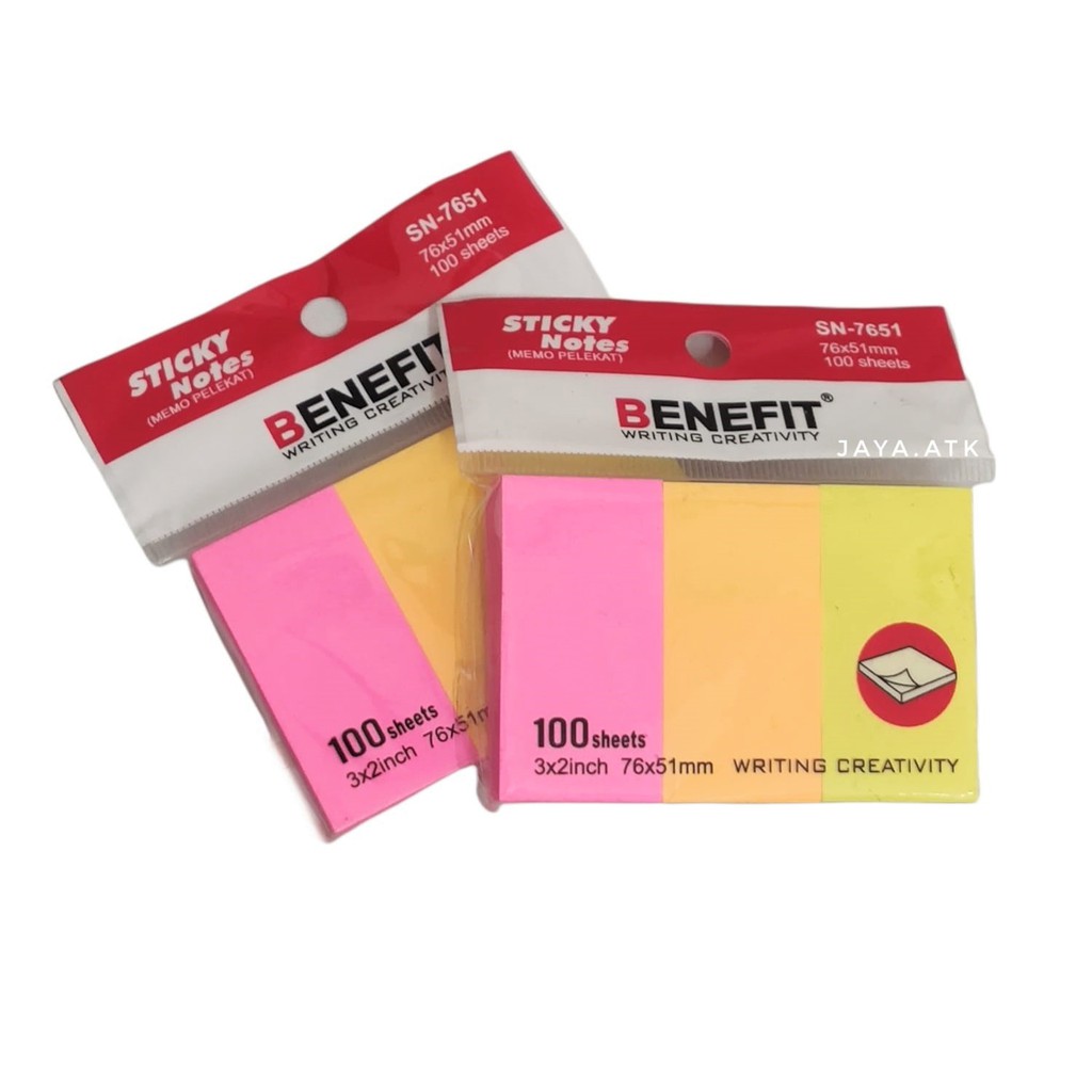 STICKY NOTES KERTAS MEMO TEMPEL 3 WARNA 100 LBR PEMBATAS PENANDA BUKU HALAMAN