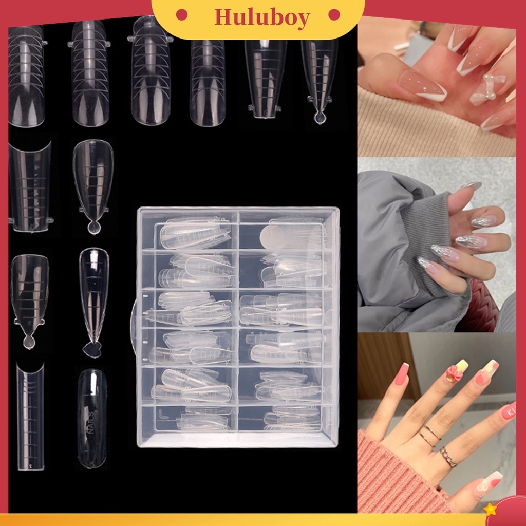 Huluboy Huluboy♡ 120pcs / Kotak Kuku Palsu Extension Ukuran Desain Transparan Untuk Nail Art