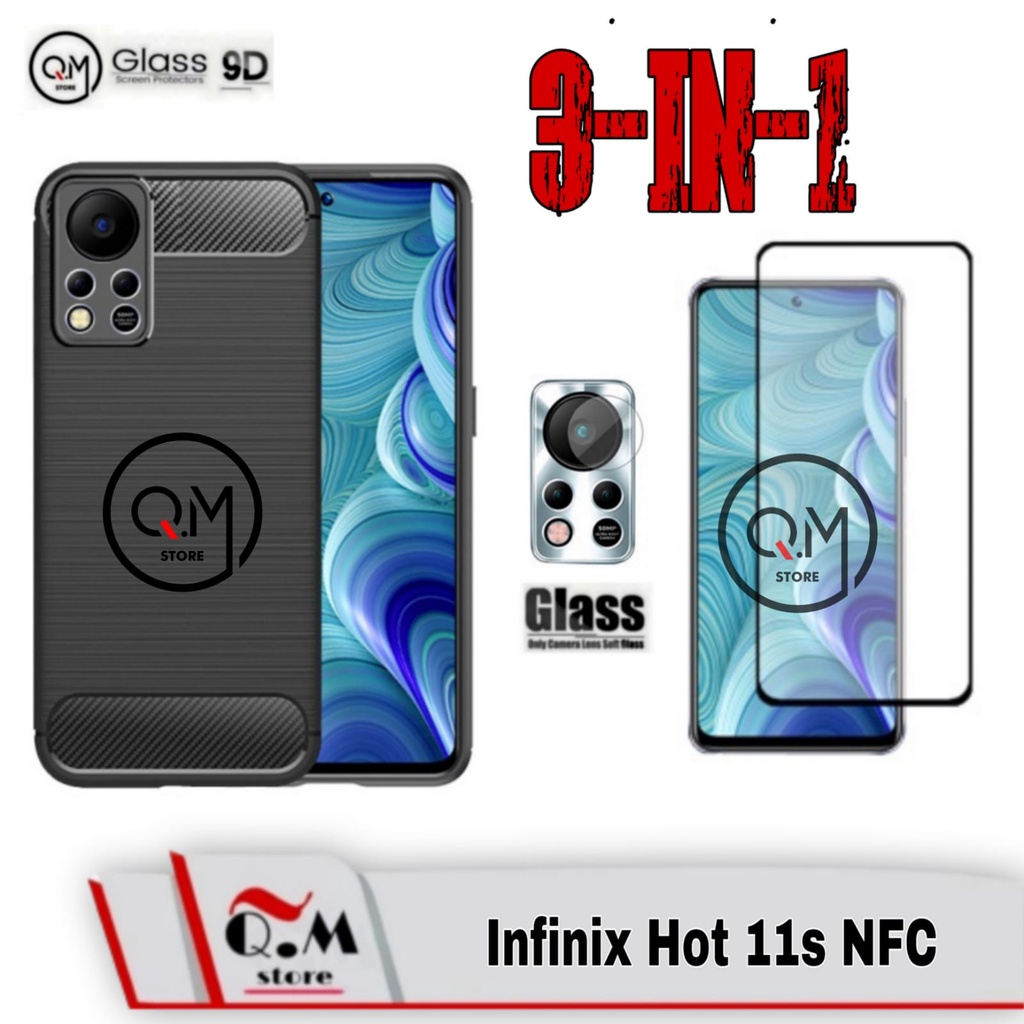 Case Infinix Hot 11S NFC / Infinix Note 8 2020 Case Carbon Ipaky Paket 3IN1 Pelindung Layar Plus Camera