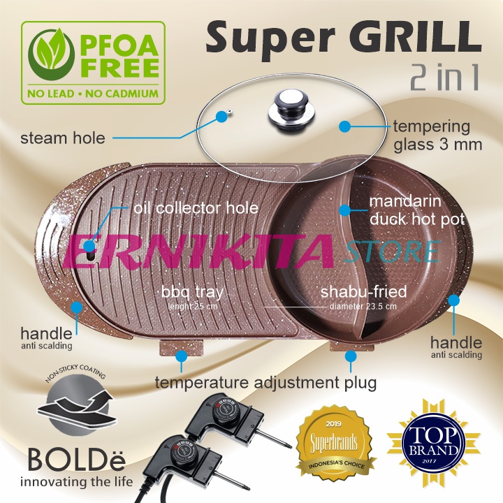 BOLDe SUPER ELECTRIC GRILL 2 IN 1 - BBQ Hot Pot Listrik Anti Lengket