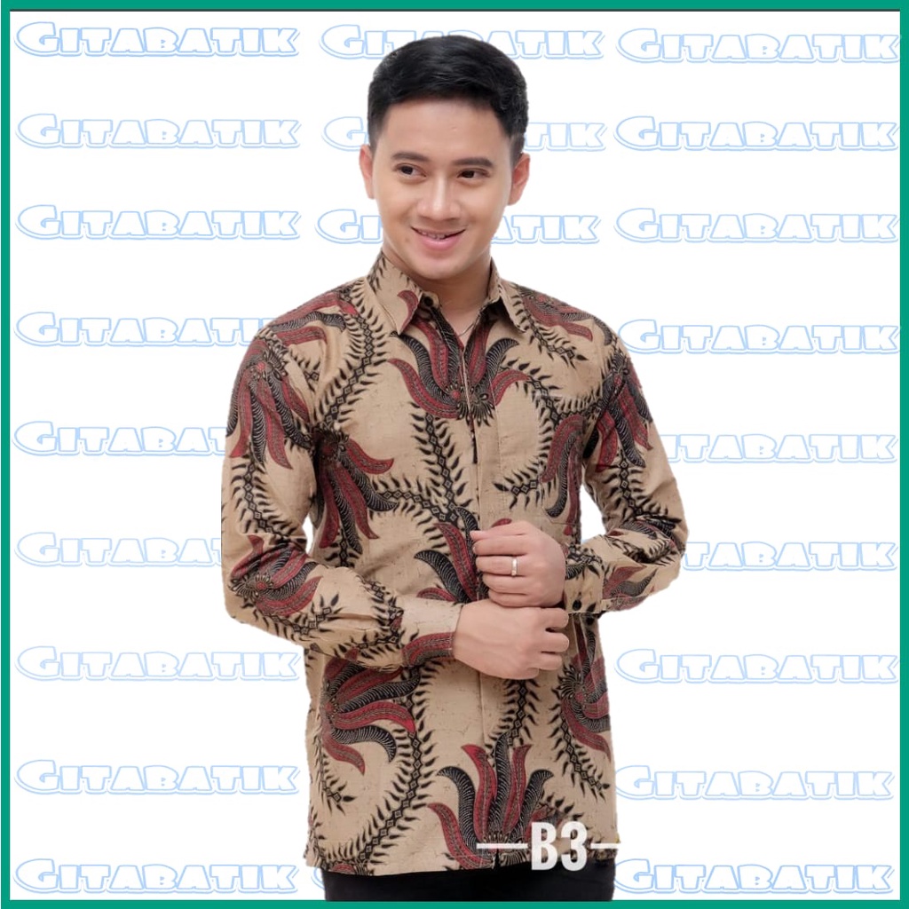 Baju Batik Pria Lengan Panjang Modern Kemeja Premium Kerja Kondangan Seragam Cowok