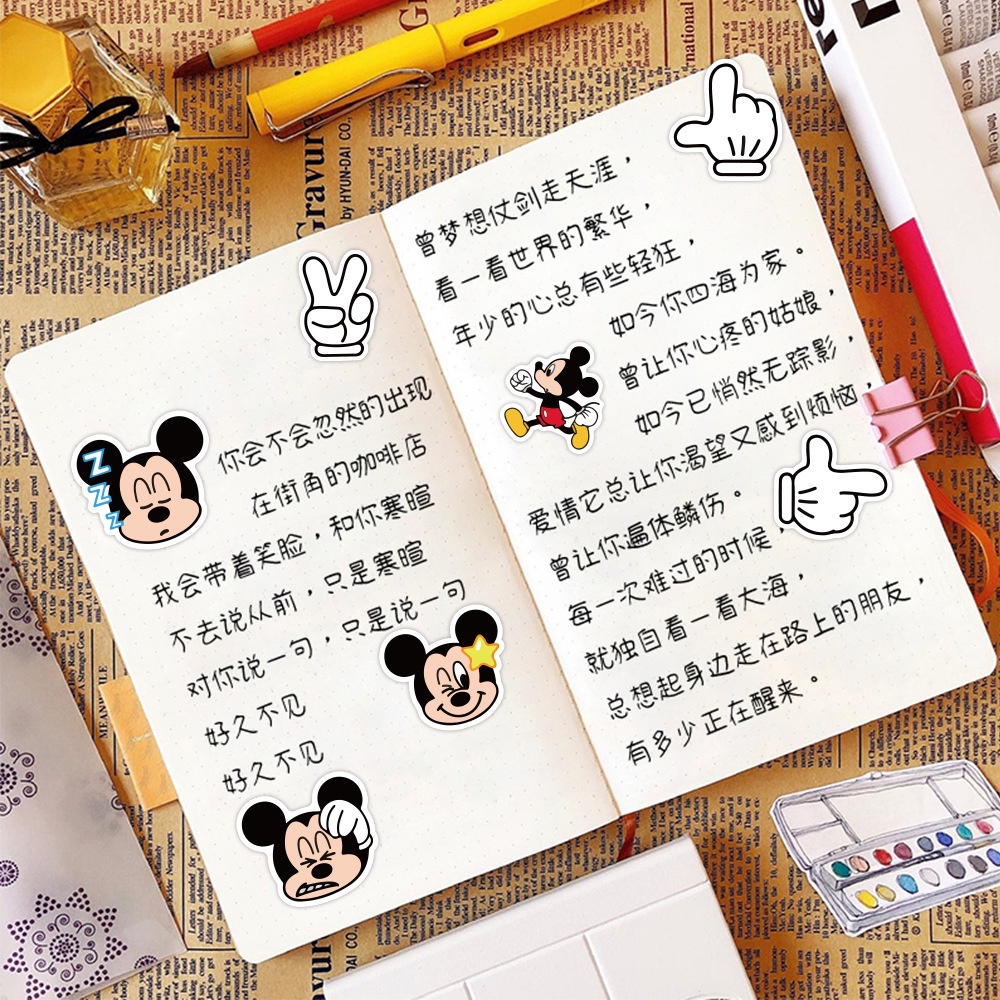 Mickey Mouse stiker lucu anak-anak kartun ekspresi Jurnal koper bahan Jurnal dekorasi cangkir air st