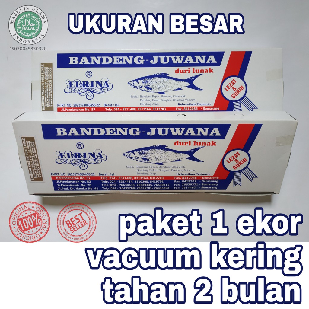 

Bandeng Presto Duri Lunak Vacum Kering Juwana Elrina Semarang 1 ekor ukuran besar