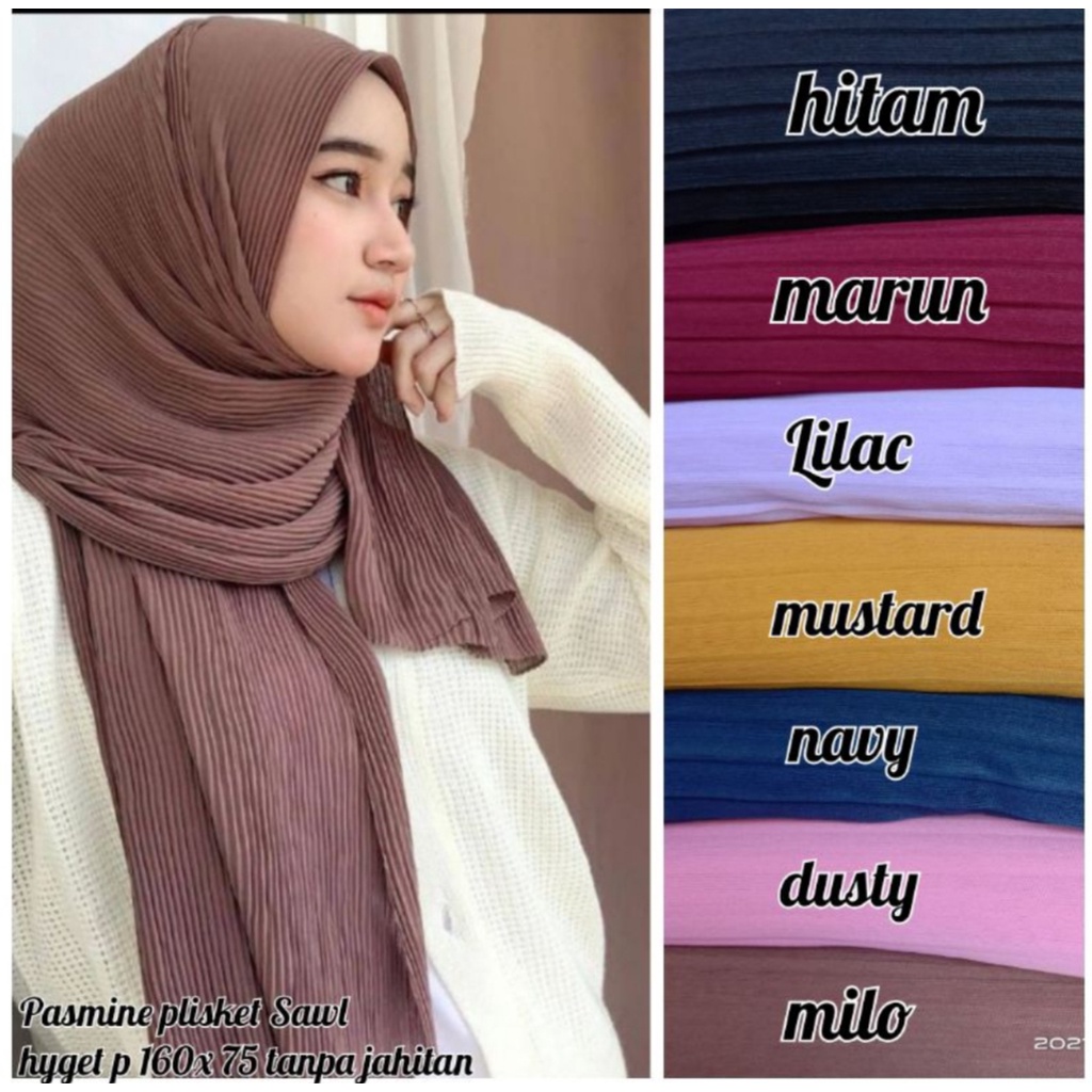 KERUDUNG PASMINA FULL PLISKET/ KERUDUNG VIRAL | Shopee Indonesia