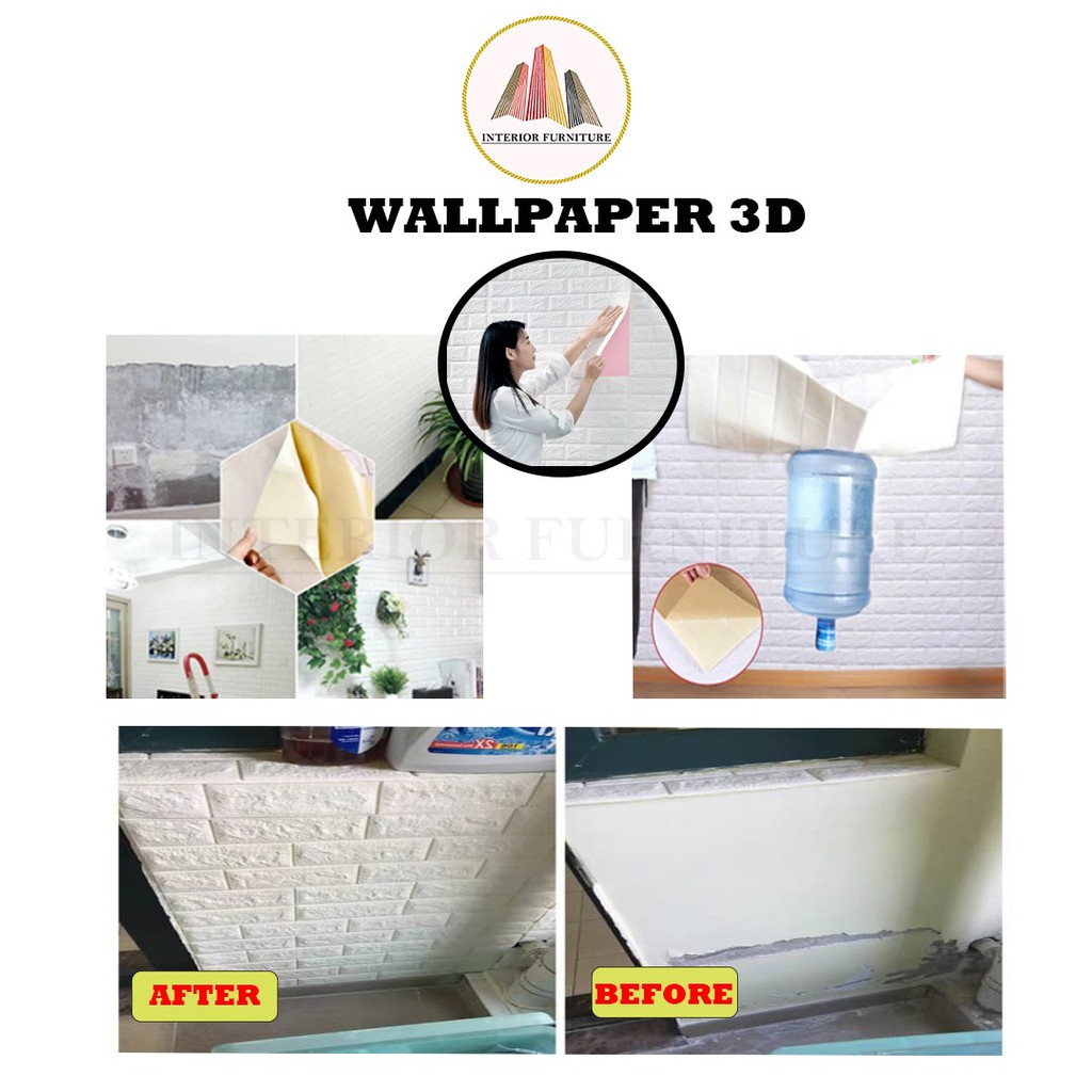 Wallpaper Dinding Foam 3D Motif Batu Bata Motif Bintang Motif Urat Kayu / Walpaper Stiker Dinding Dekorasi Kamar 70x70 cm