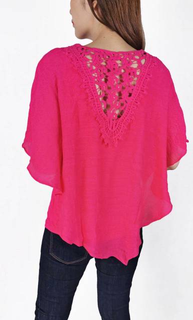 Apt White Pink n yellow Batwing Crochet blouse ori