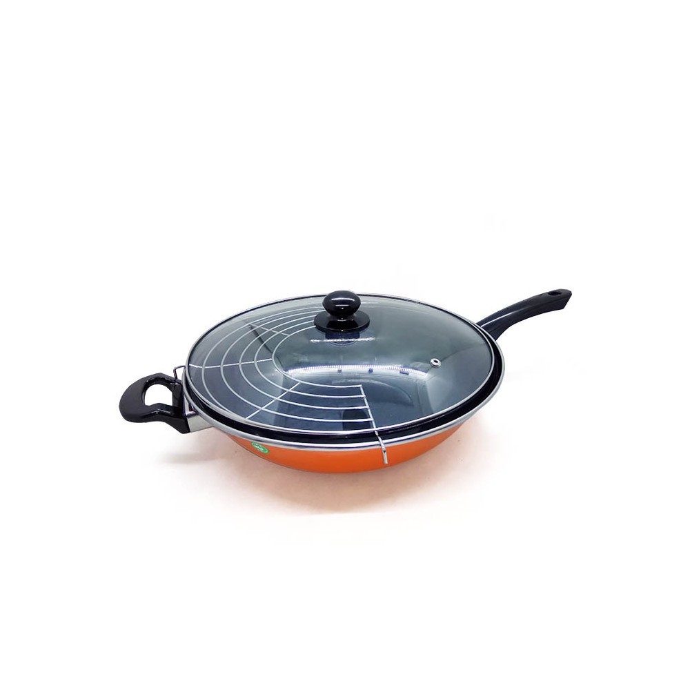 Maspion Wajan Stirfry Ceria 33cm tutup kaca - random colour - anti lengket / wajan teflon