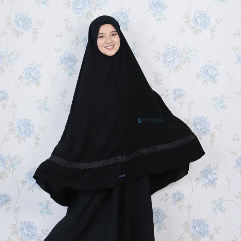 Alsyahra Exclusive Set Khimar Handzipper Altaj Niqab Poni Jetblack Size XL