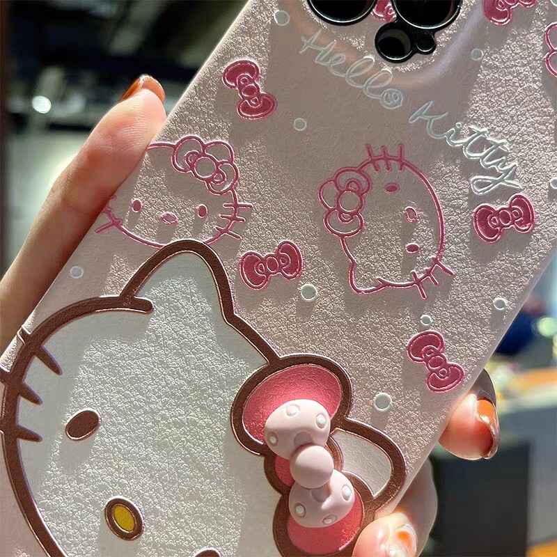 Cute Pink Hello Kitty Semi Leather Softcase iphone 7/8+ XS XS Max XR 11 Pro Max 12 Pro Max