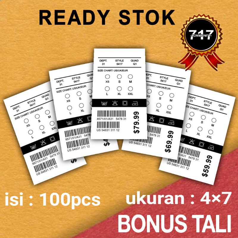 

hangtag label baju bonus tali 4×7 hengtak label kaos hang tag murah