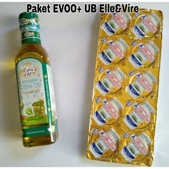 Paket Hemat MPASi Evoo Casa di Oliva dan UB Elle Vire Anchor Unsalted butter + keju kiri dan babybel