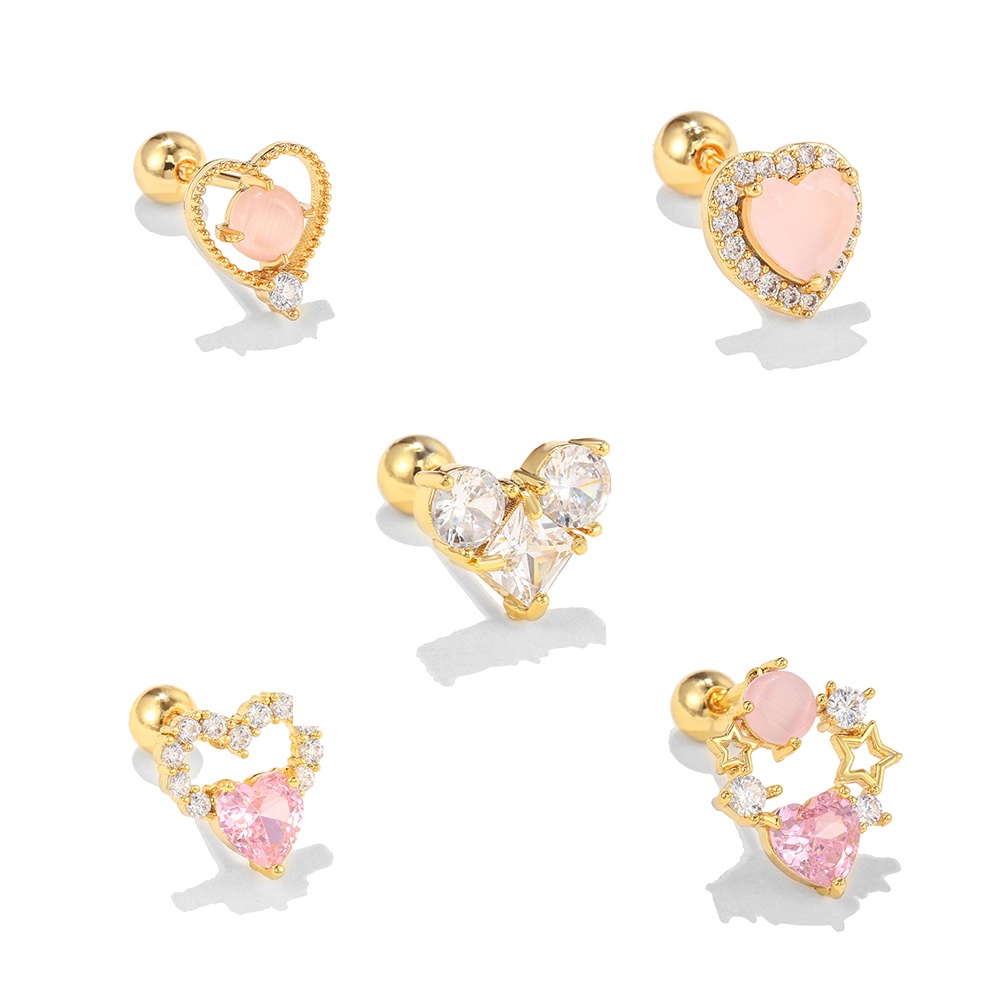 Anting Stud Manik-Manik Kristal Zircon Bentuk Bulat Warna Pink Untuk Hadiah Ulang Tahun