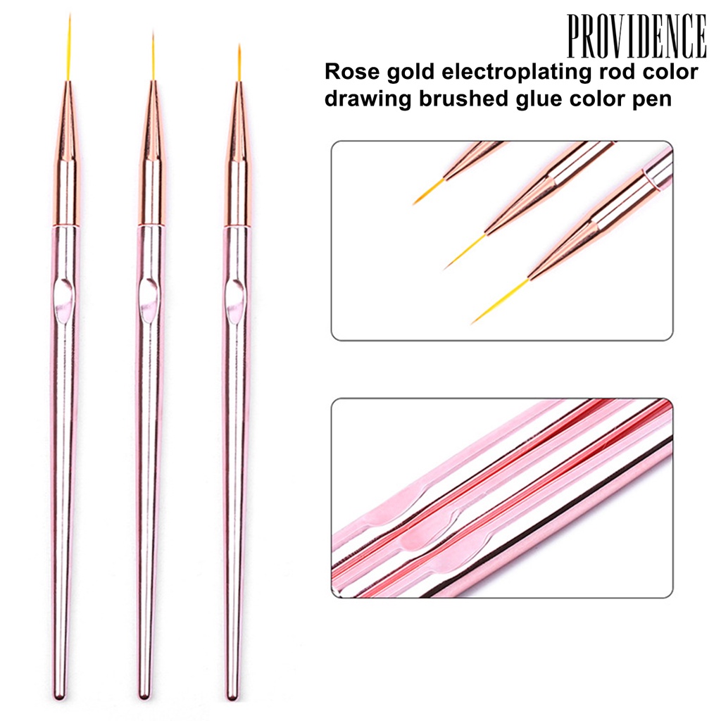 Providence 3Pcs Nail Art Liner Brushes Non-deformation Non-corroding Nail Decor UV Gel Painting Acrylic Liner Brushes for Salon