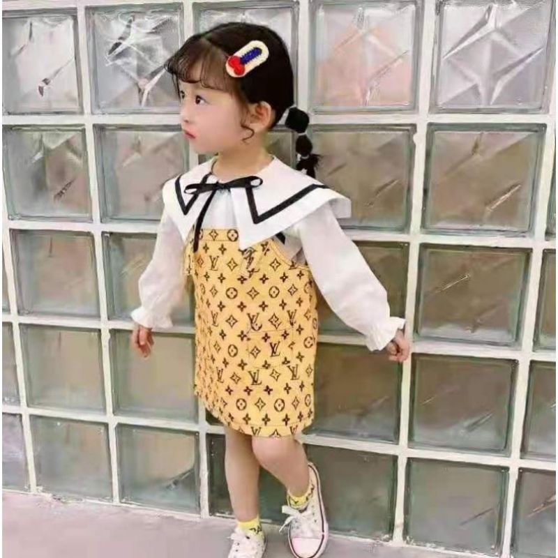 Baju anak perempuan 2in1 overall LV sailor import