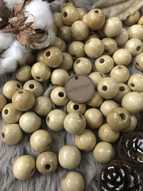 Wooden Beads | Mote / Manik Kayu Bulat Cet Natural