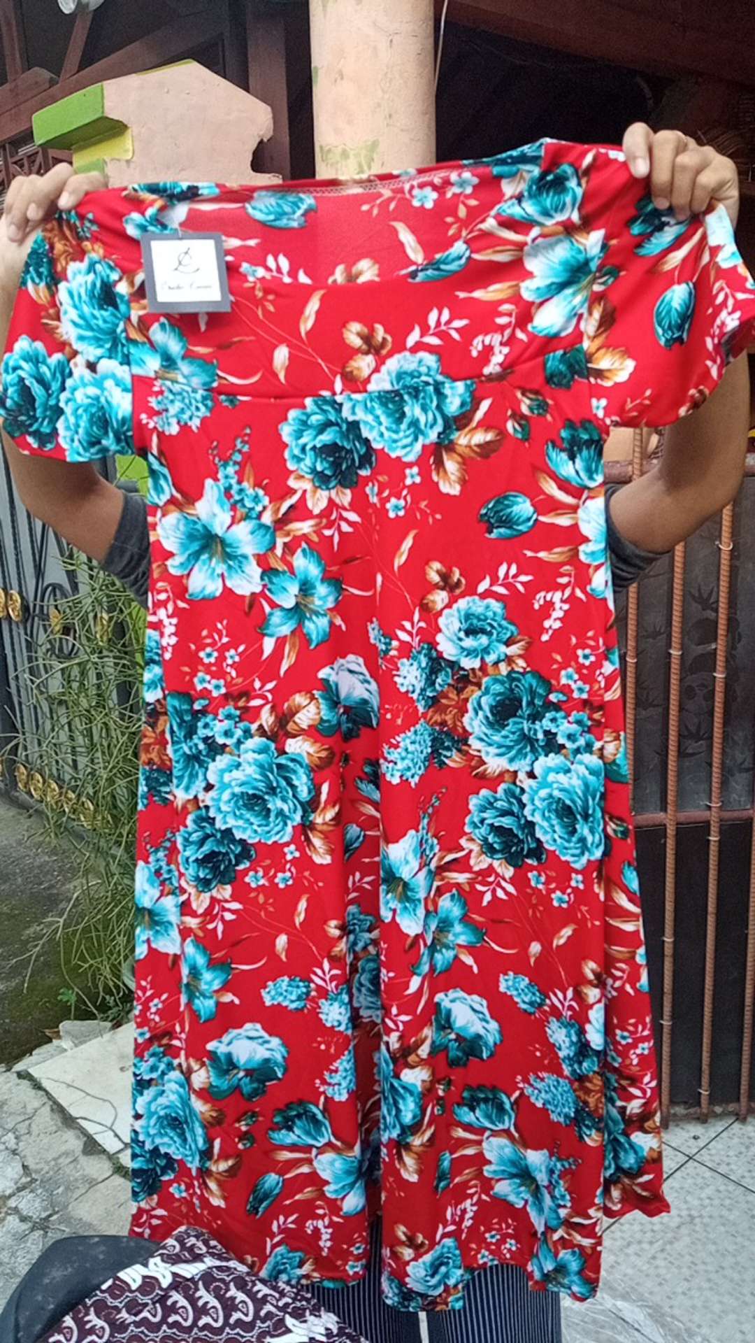 Daster Payung Bahan Jersey Motif Kembang [hitam, Navy, Abu-abu, Merah, Biru, Tosca]