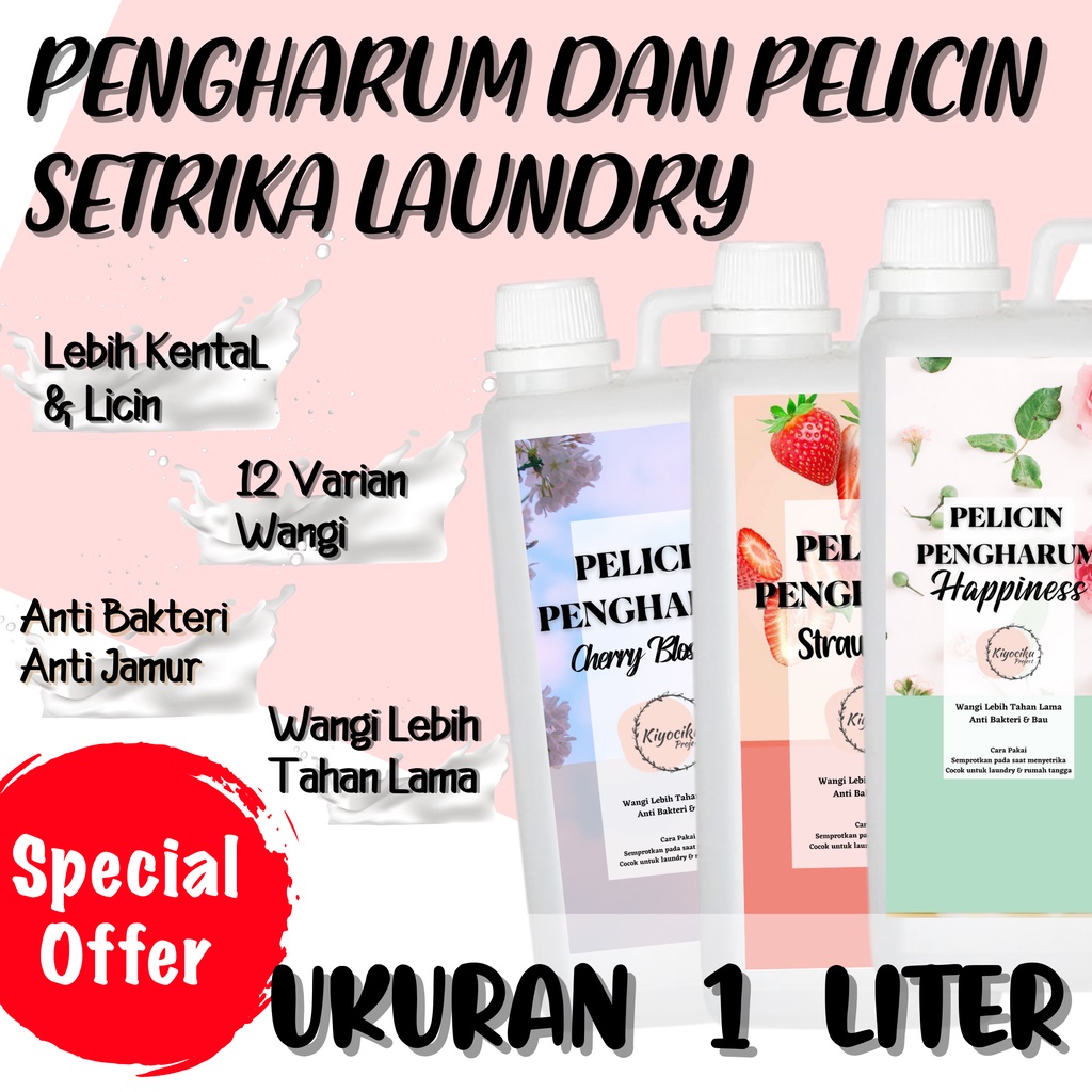 PEWANGI LAUNDRY PELICIN SETRIKA  1 LITER  AROMA TAHAN LAMA FREE PACKING