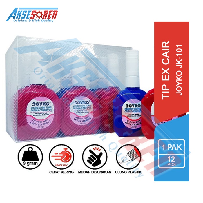 

Tipe X Cair Joyko [JK-101/1 Pack] / Tip Ex Fluid Penghapus Pulpen / Corection Tape / Tipe-x 1 Pak