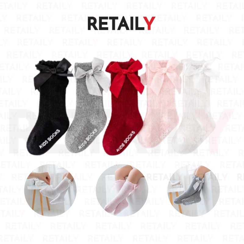 Retaily KS13 Kaos Kaki Pita Panjang Bayi Perempuan Baby Ribbon Socks Nyaman