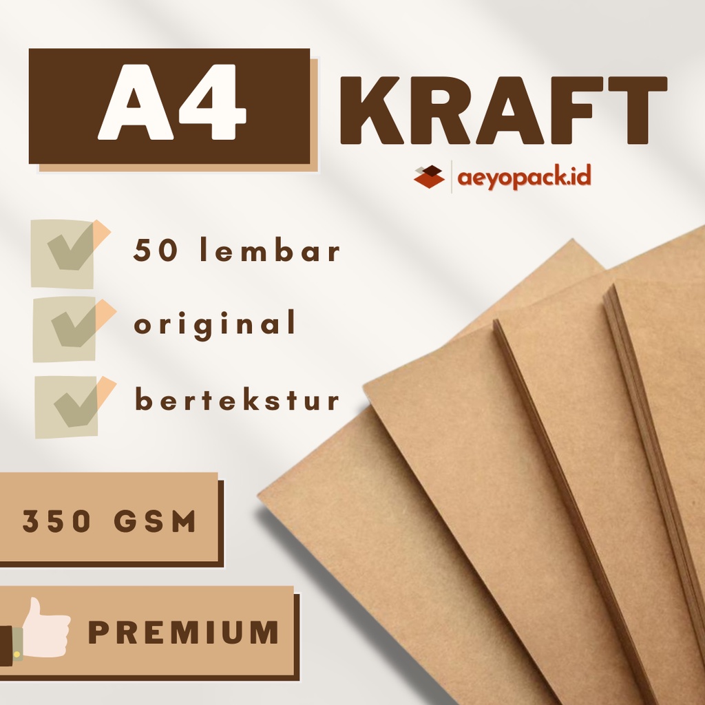 

Kertas Kraft Liner 350 GSM A4/ A6 / F4 isi 50 lembar Cokelat