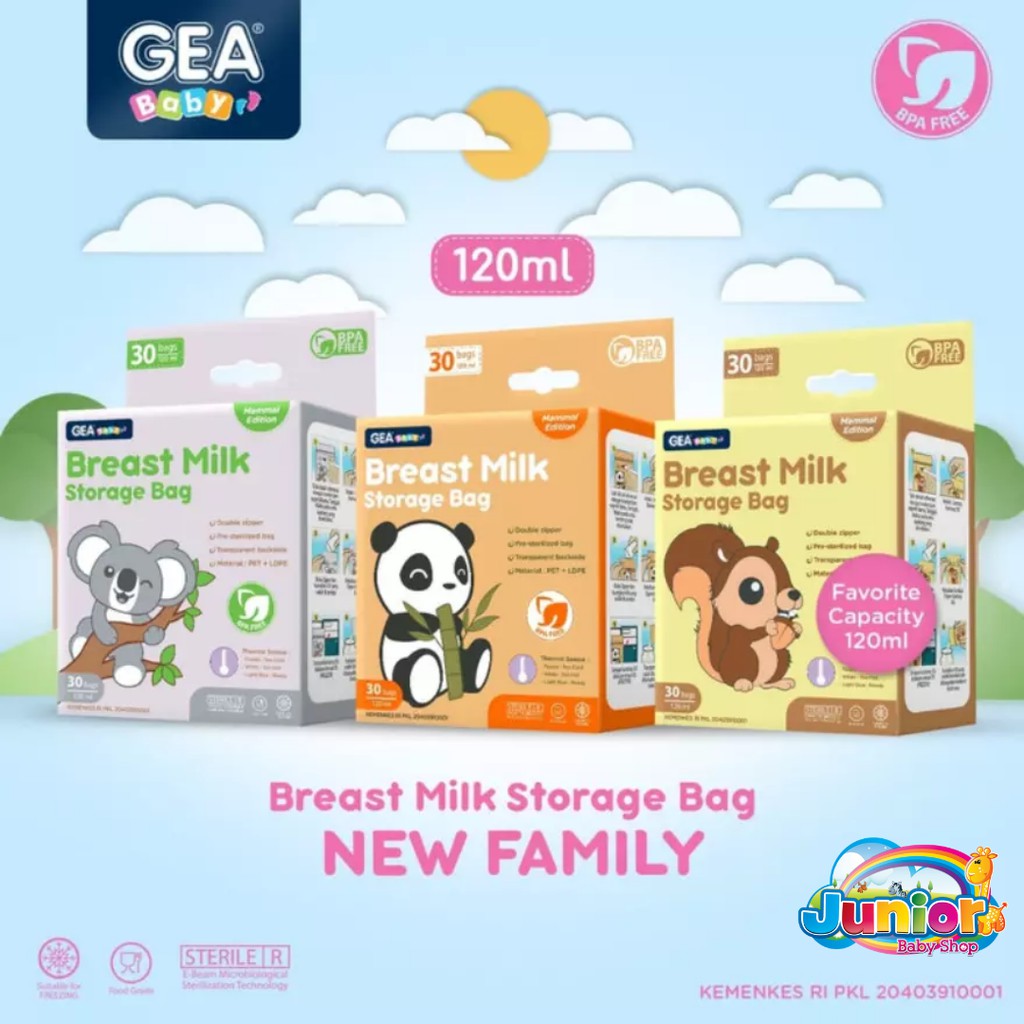 TERMURAH! GEA Baby Breast Milk Storage Bag 120ml Pouch Safari &amp; Mammals Reborn Edition - Kantong Asi