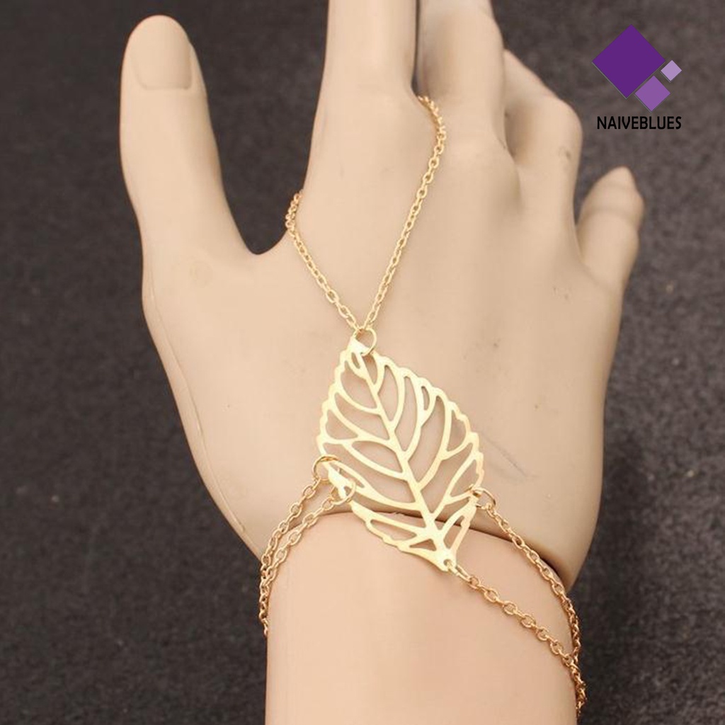 Naiveblue &gt; Gelang Tangan Rantai Banyak Lapis Aksen Daun Hollow Untuk Wanita