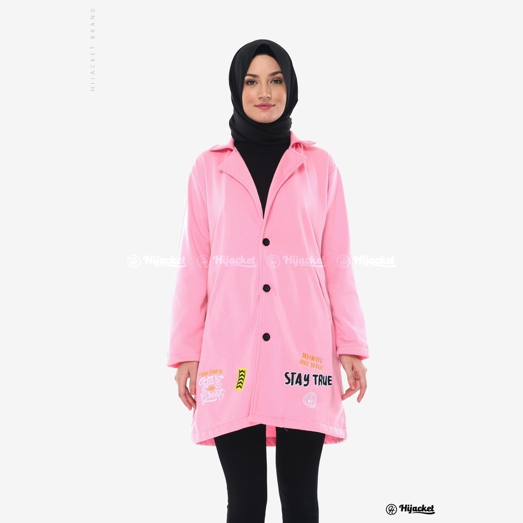 Hijacket Original Elma Hijaket Jaket Jacket Wanita Muslimah Jaket Blazer Cewek Jumbo Murah Terbaru Jaket Hijaber-PEACHPINK