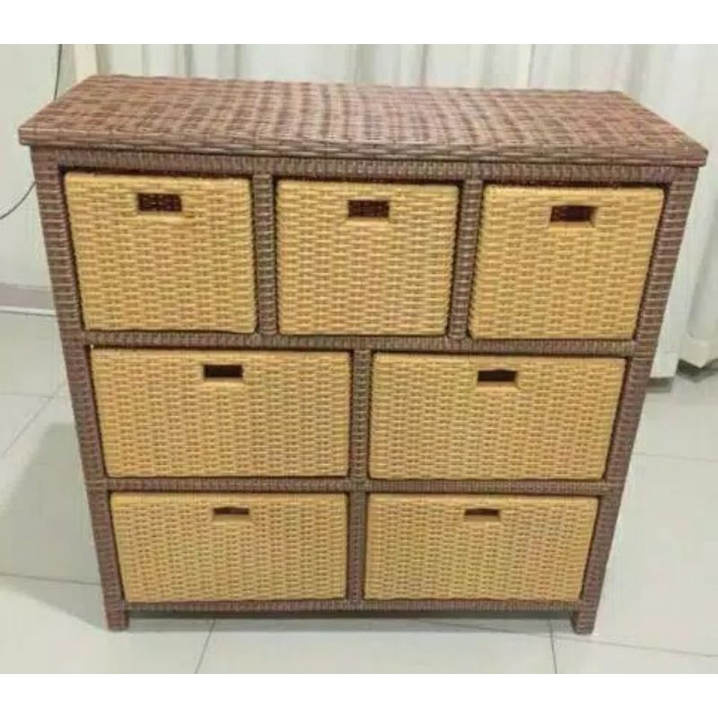 bufet rotan sintetis serbaguna 7slide laci