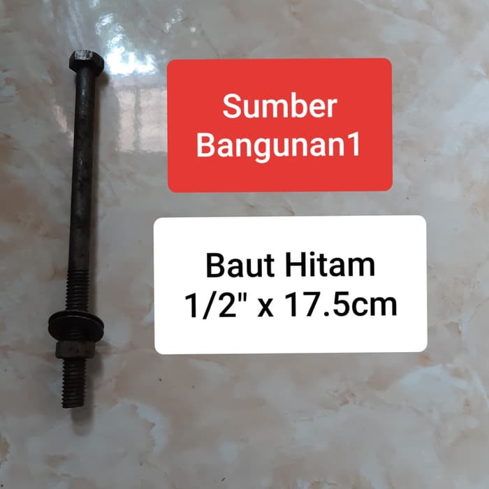 Baut Hitam panjang 1/2" x 17.5cm // 17,5cm Baut Kunci 19