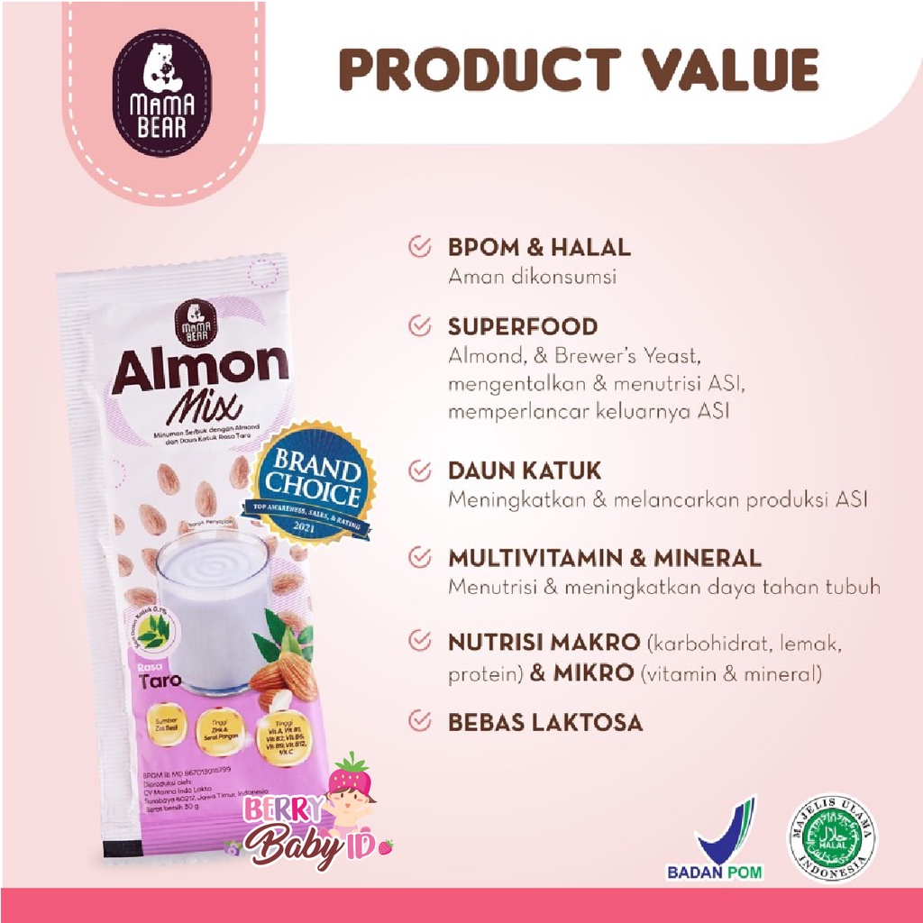 Mama Bear Almon Mix Pelancar ASI Booster Almond Cokelat Alpukat Taro Coffee Latte Caramel Strawberry Berry Mart