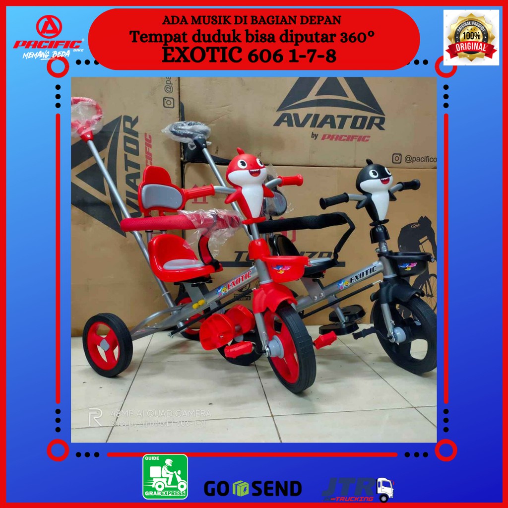 Sepeda Sepedah Speda Dorongan Kereta Anak Bayi Roda 3 Tiga tricycle Exotic 606-1-7 Musik Murah