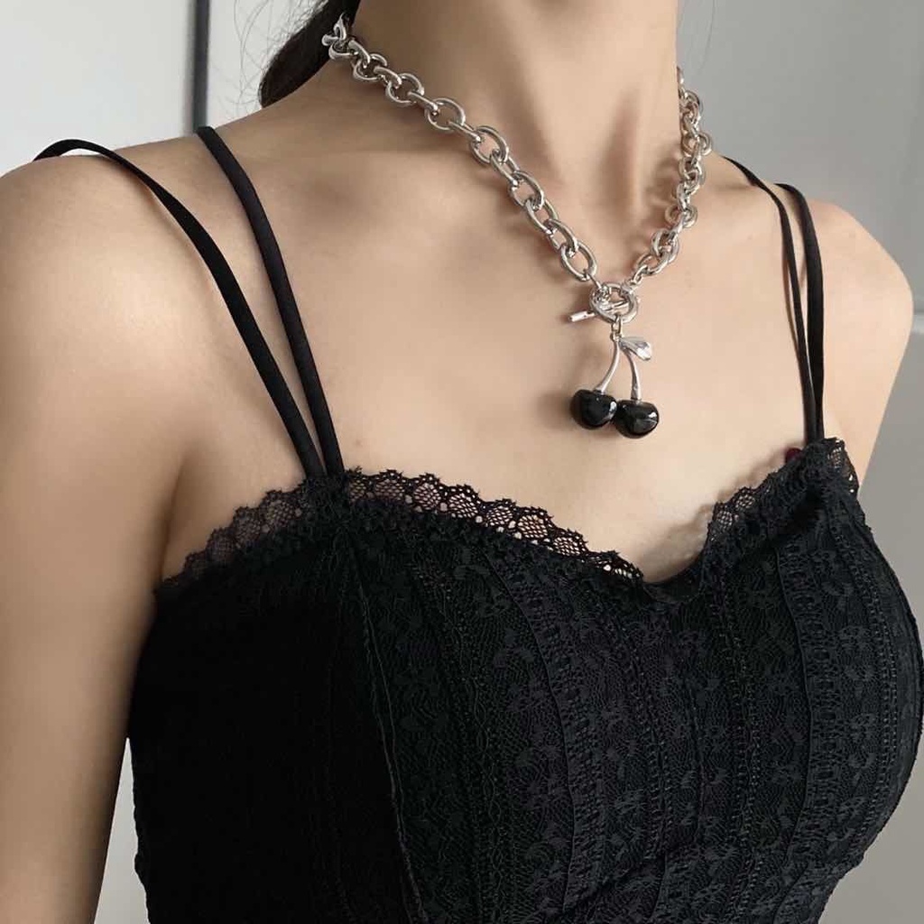 New Korean ig Retro Black Little Cherry Choker Girl Clavicle Necklace Pendant Vintage Bracelet