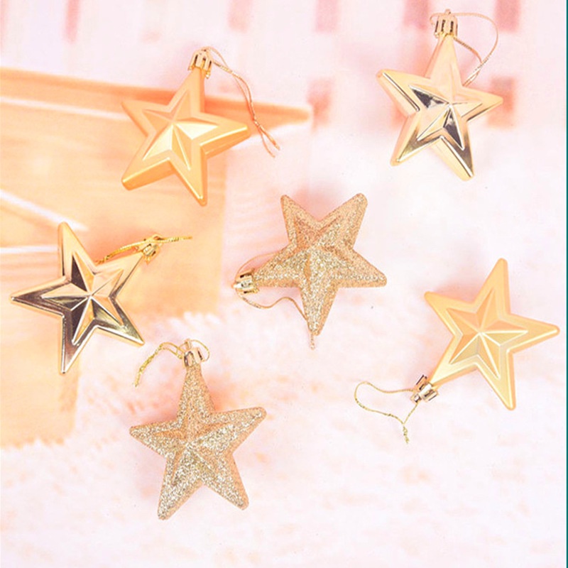 [6 Piece] [Christmas Home Decoration Products] [7CM Plastic Three-dimensional Five-pointed Star for Xmas Tree Decorative Pendants] [Christmas Decorative Hanging Ornaments]