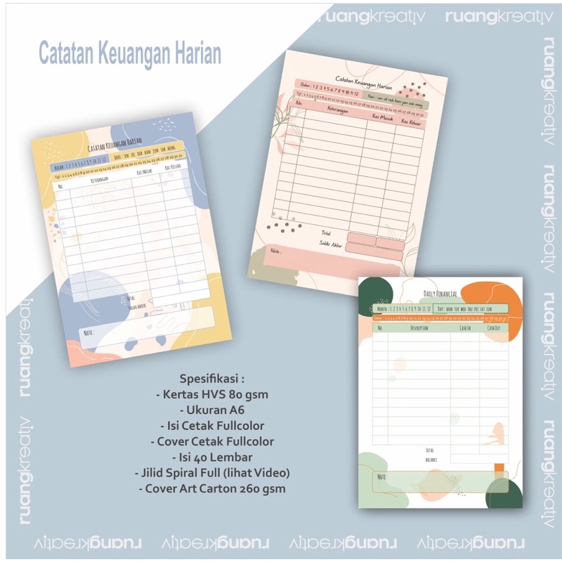 

RuangKreativ Catatan Keuangan Harian - Buku Kas - Planner - Financial Planner