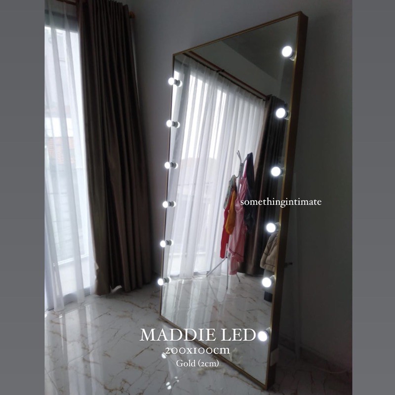 GRATISONGKIR MADDIE Standing Full Body Vanity Mirror 100x200cm Cermin Review Gold Lampu Lights Kaca