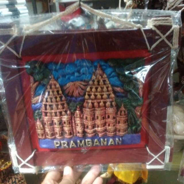 TERMURAH! TERLARIS! Lukisan Timbul 3D Relief Gambar Candi Prambanan 23x21cm DEKORASI RUMAH SOUVENIR