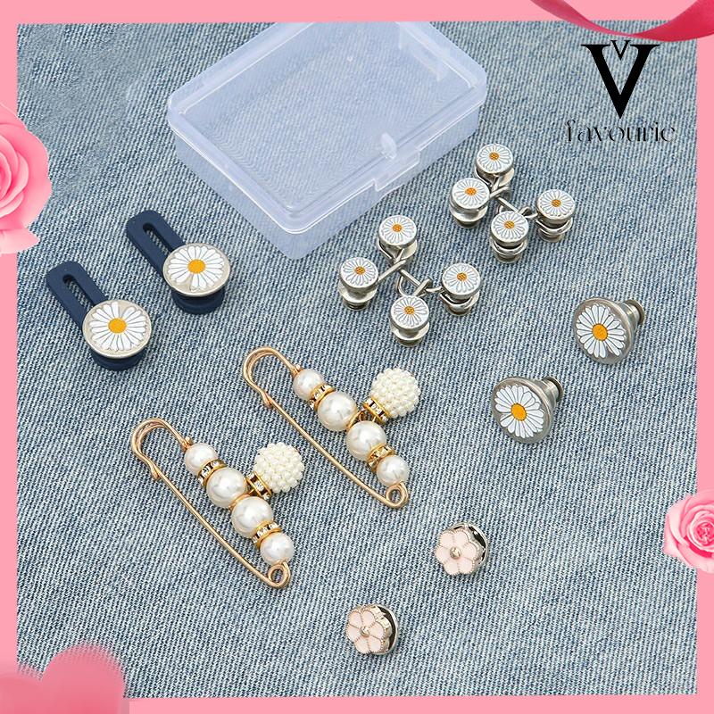 [COD]10 PCS Daisy Pattern Nail Gratis Dilepas Celana Denim Penyesuaian Pinggang Tombol Loga-FA