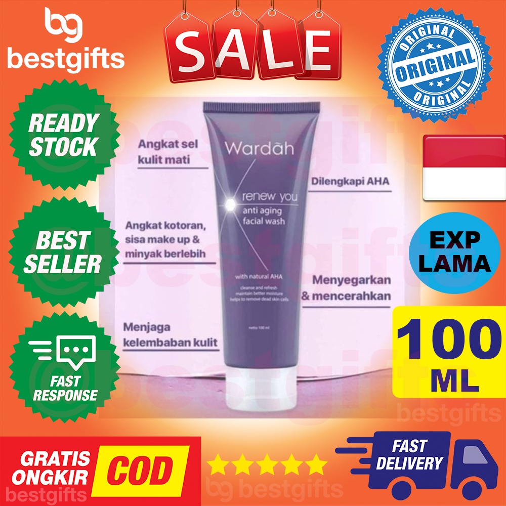 WARDAH RENEW YOU ANTI AGING FACIAL WASH WITH NATURAL AHA PEMBERSIH WAJAH MENCERAHKAN KULIT MUKA 100 ML