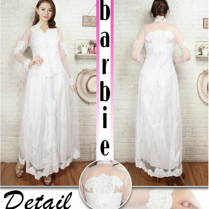 Maxi Dress Kebaya Ramashinta Tile + Payet - Putih, M