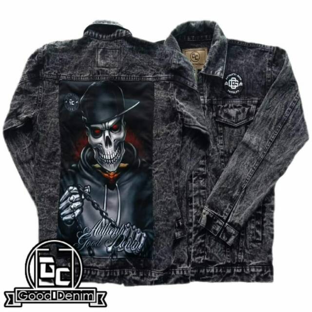 Jaket Jeans Printing Sandwash Black