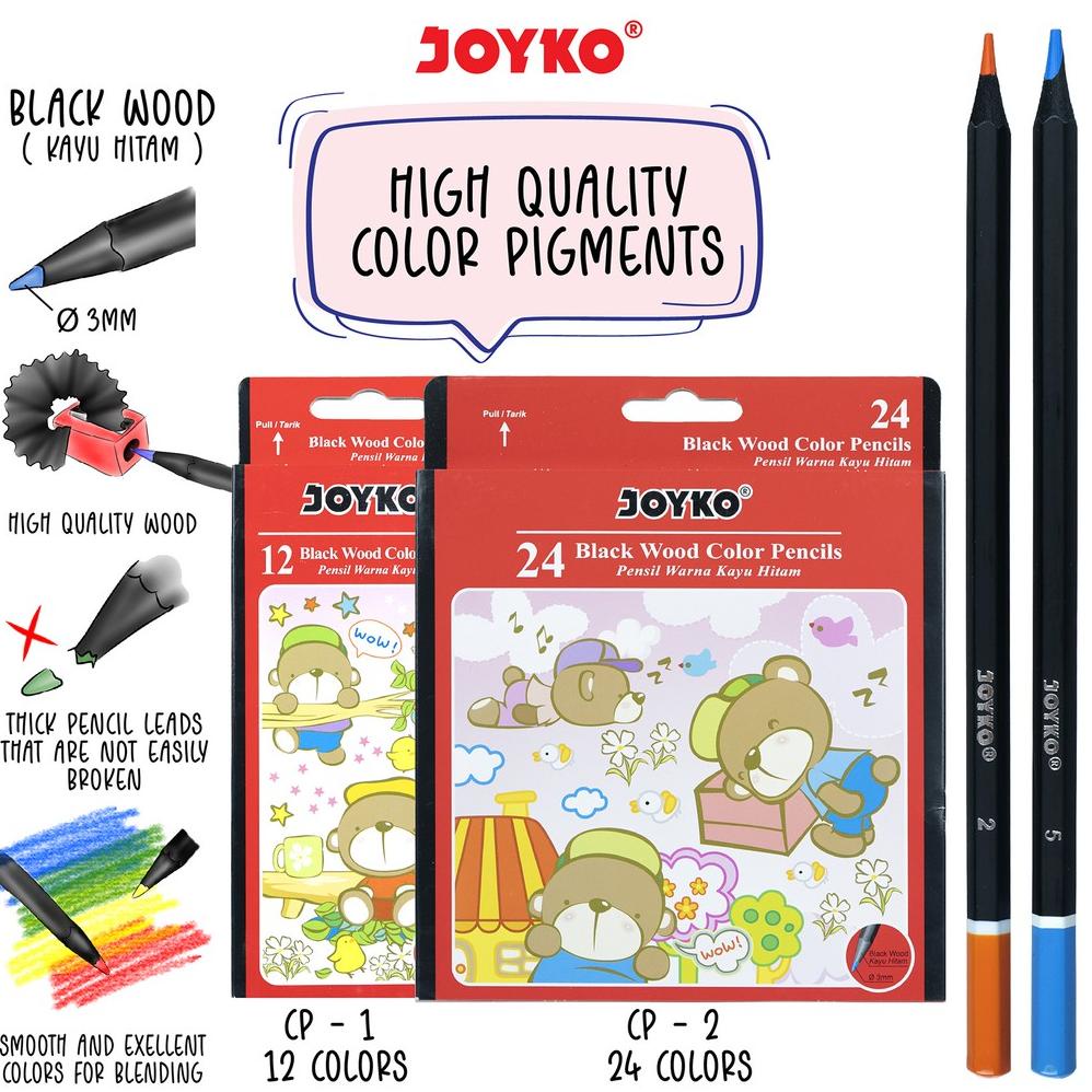 

[(BAYAR DITEMPAT) Joyko Pensil Warna Kayu Hitam Black Wood Color Pencils Hexagonal Grip