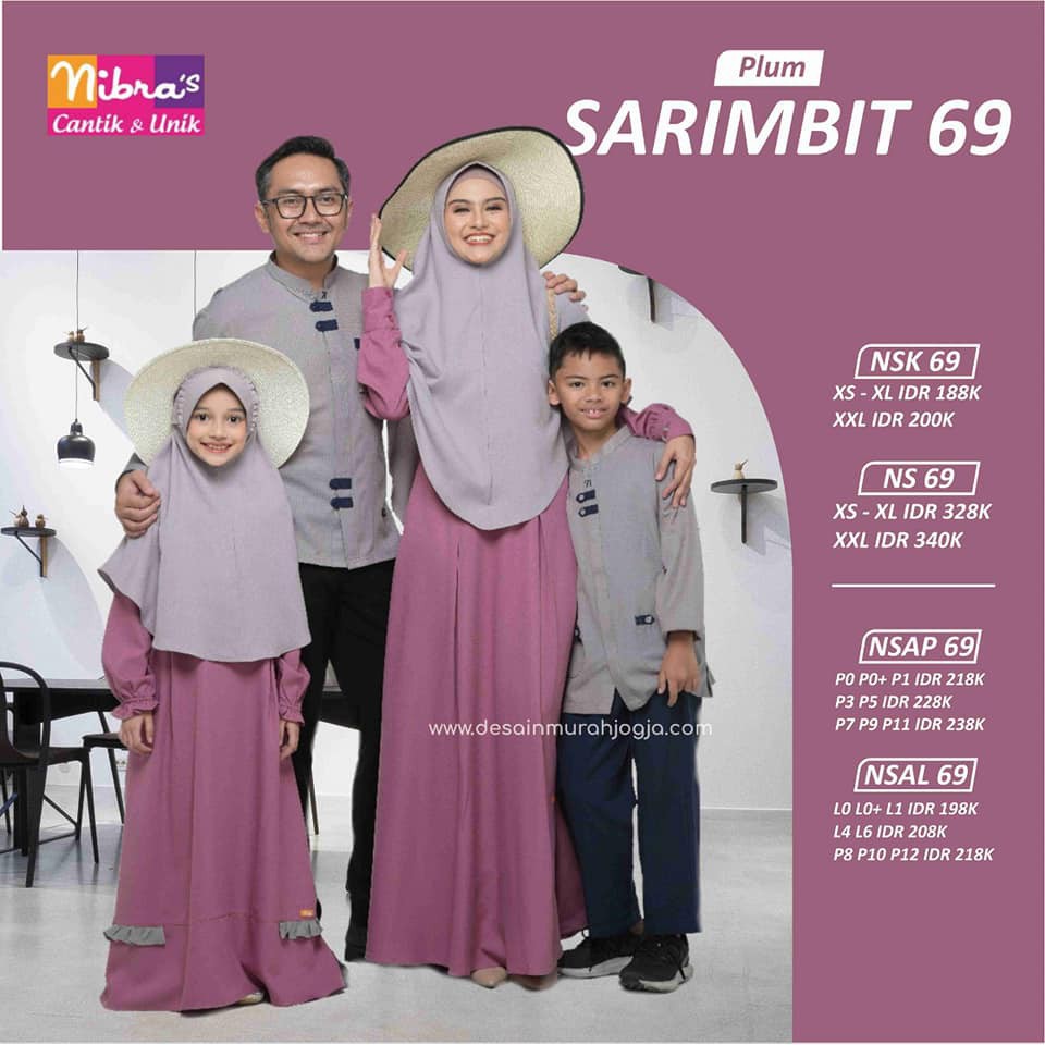 BAJU COUPLE MUSLIM LEBARAN TERBARU SARIMBIT NIBRAS 69 PLUM SARIMBIT 2020