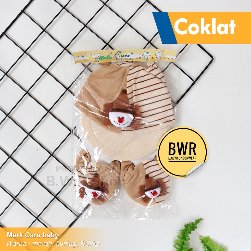 Topi Care / Topi Bayi Murah New Born Karakter / Topi Set Sepatu Bayi BADUT 03 - Bwr IX