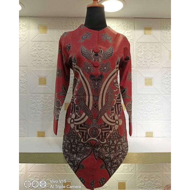 Batik pasangan couple sarimbit pria &amp; wanita batik size reguler merah soft