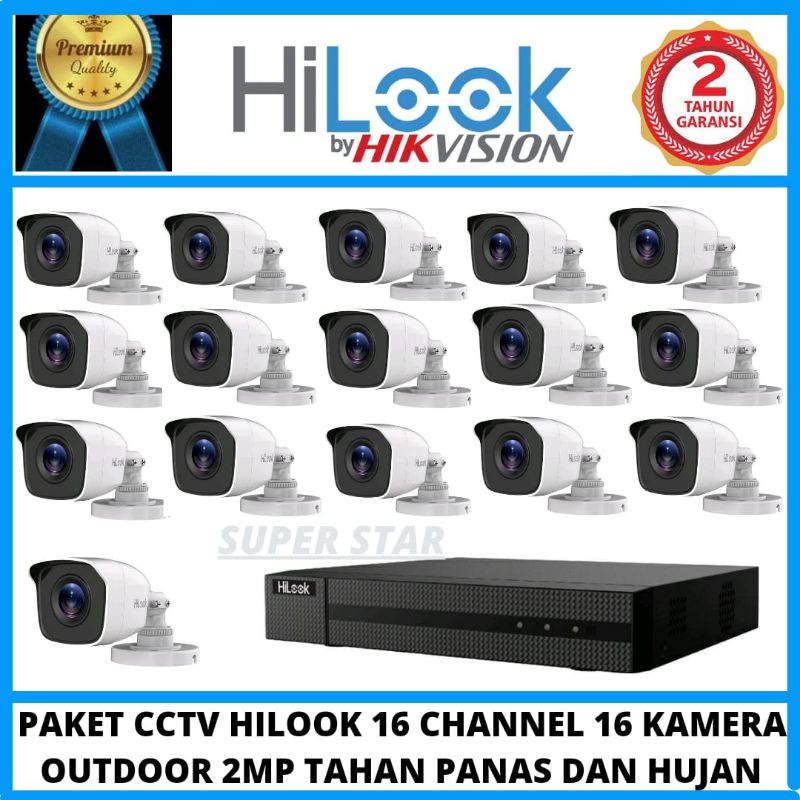 PAKET CCTV HILOOK 16 CHANNEL 16 CAMERA 2MP OUTDOOR TAHAN PANAS DAN HUJAN BY HIKVISION GARANSI 2 THN