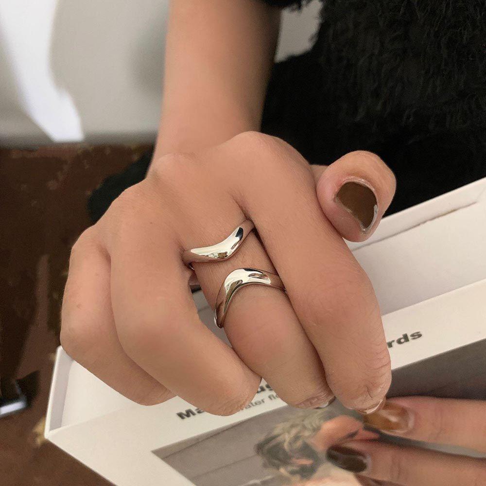 Agustina Wanita Pembukaan Cincin Trendi Punk Untuk Gadis Cincin Ganda Temperamen Vintage Irregular Rings