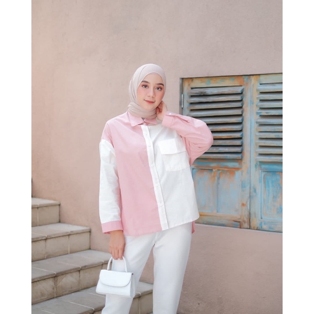 Kemeja two tone/bella shirt two tone/kemeja oversize