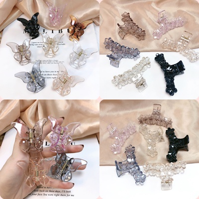 [8Ave] Jepit Rambut Jepit Jedai Claw Kecil Motif Kupu dan Bunga Transparan
